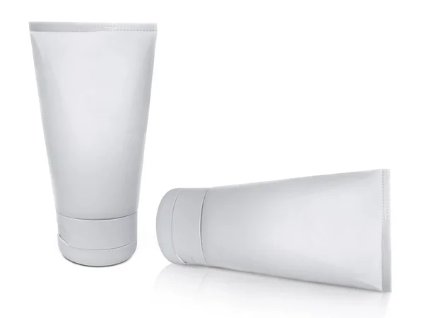 Krem Veya Jel Modelleme Için Plastik Kozmetik Tüp Beyaz Arka — Stok fotoğraf