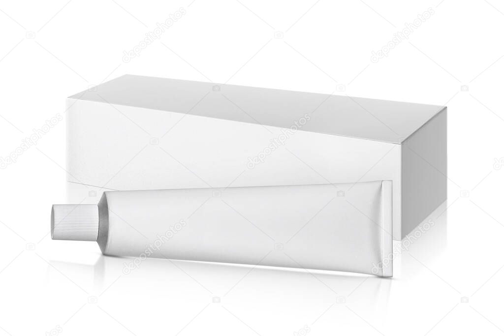 Medicine tube and package isolated on white background