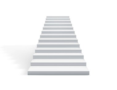 Beton döşemede beyaz merdiven gerçekçi, 3 boyutlu.