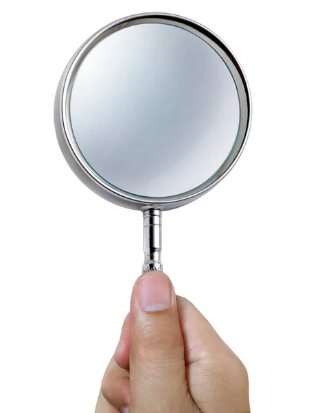 Hand Holding Magnifying Glass Isolated White Background — 图库照片