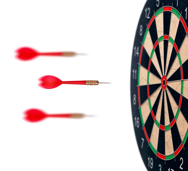 Red Dart Arrows Flying Target Dartboard Metaphor Target Success Winner — Stockfoto