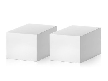 Beyaz arka planda ambalaj tasarımı için hazır izole boş ambalaj beyaz karton kutu