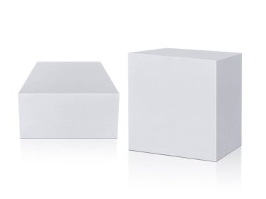 Beyaz arka planda ambalaj tasarımı için hazır izole boş ambalaj beyaz karton kutu