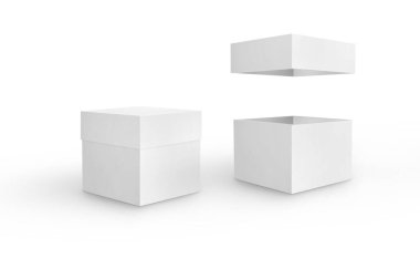 Beyaz arka planda ambalaj tasarımı için hazır izole boş ambalaj beyaz karton kutu