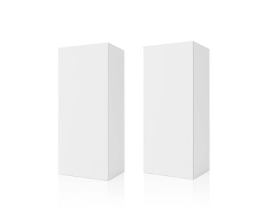 Beyaz arka planda ambalaj tasarımı için hazır izole boş ambalaj beyaz karton kutu