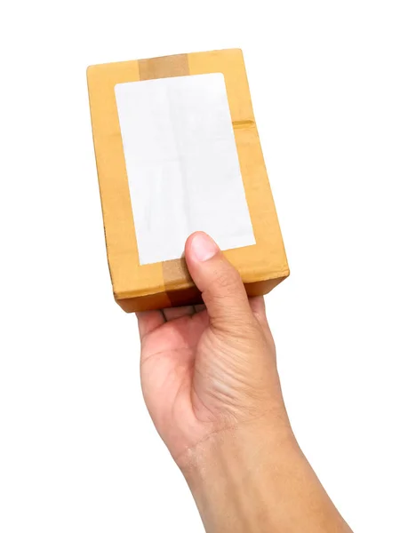 Рука Тримає Коричневий Паперовий Пакет Ізольований Білому Тлі — стокове фото