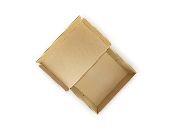 Caja Cartón Vacía Abierta Aislada Sobre Fondo Blanco — Foto de Stock