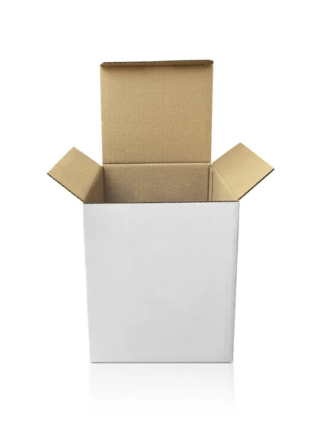 Open Empty Cardboard Box Isolated White Background — Stock Photo, Image