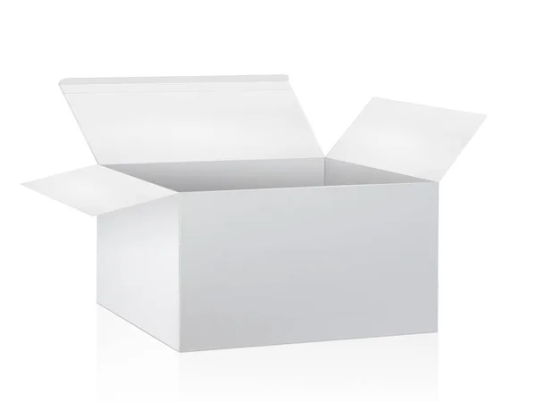 Otevřít Prázdnou Lepenkovou Krabici Izolovanou Bílém Pozadí — Stock fotografie