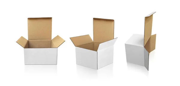 Ouvrir Boîte Carton Vide Isolé Sur Fond Blanc — Photo
