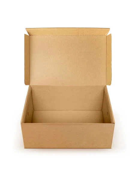 Caja Cartón Vacía Abierta Aislada Sobre Fondo Blanco —  Fotos de Stock