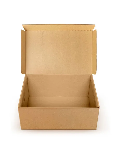 Open Empty Cardboard Box Isolated White Background — Stock Photo, Image