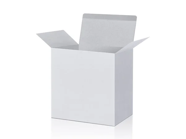 Abrir Caixa Papelão Vazia Isolada Fundo Branco — Fotografia de Stock