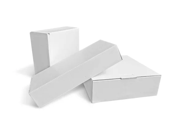 Σύνολο Κενών Συσκευασιών Λευκό Χάρτινο Κουτί Που Απομονώνεται Λευκό Φόντο — Φωτογραφία Αρχείου