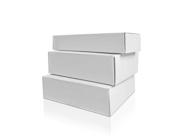 Set Blank Packaging White Cardboard Box Isolated White Background Ready — Stock Photo, Image