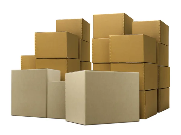 Stack Closed Cardboard Boxes Isolated White Background — Stock Photo, Image