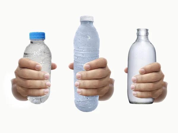 Bottle Water Hand Isolated White Background — Stock Photo, Image