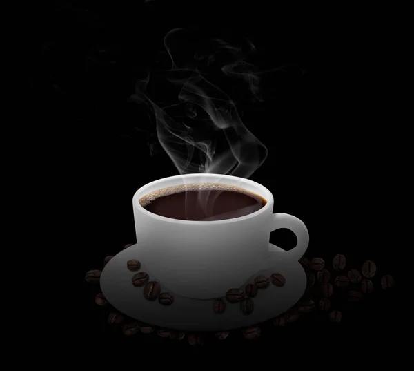 Koffiekopje Bonen Een Zwarte Achtergrond — Stockfoto