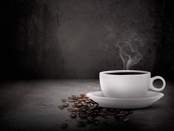 Kaffeetasse Und Bohnen Auf Altem Zementboden Kopierraum Für Ihren Text — Stockfoto