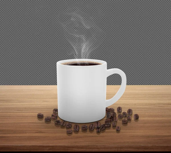 Taza Café Frijoles Sobre Una Mesa Madera Con Humo Aislado — Foto de Stock