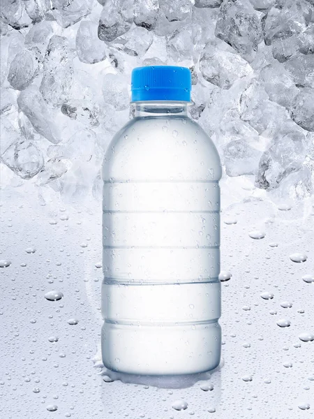 Botella Agua Vacía Fondo Cubos Hielo — Foto de Stock