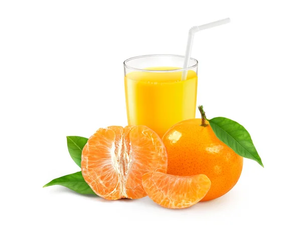 Bicchiere Mandarino Mandarino 100 Con Polpa Frutta Fette Bianco — Foto Stock