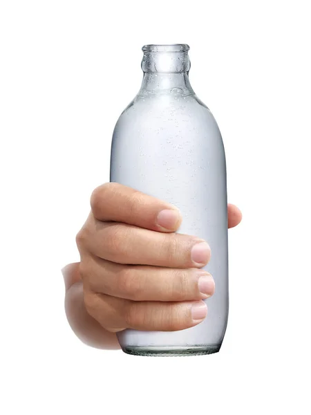 Szódásüveg Kéznél Fehér Alapon Izolálva — Stock Fotó