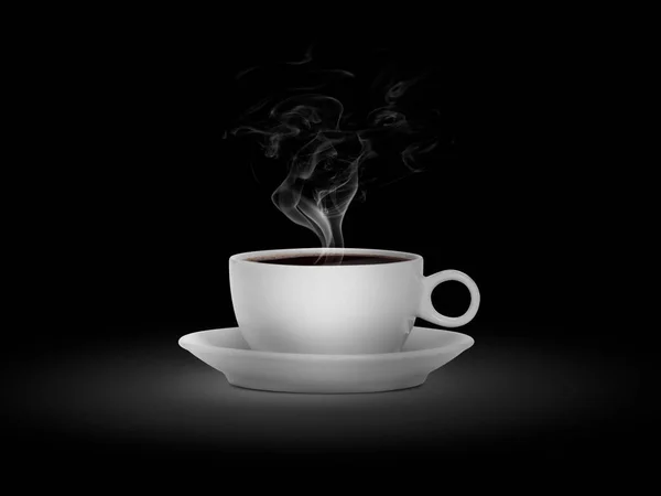 Taza Blanca Con Líquido Caliente Vapor Sobre Fondo Negro — Foto de Stock