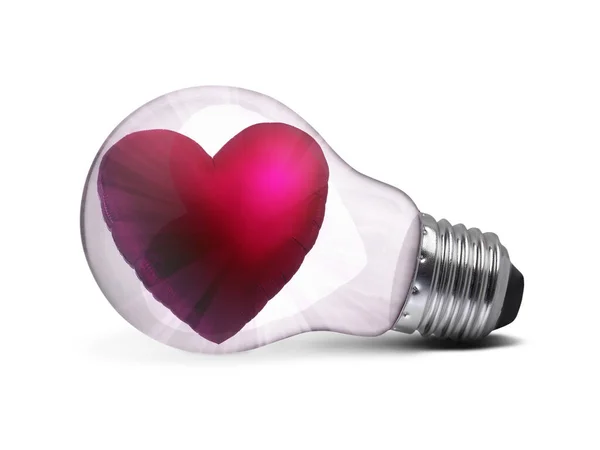 Bulb Light Heart White Background — Stock Photo, Image