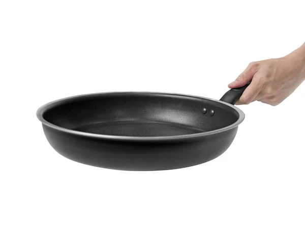 Hand Hålla Pan Vit Bakgrund — Stockfoto