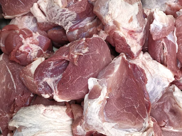 Pilha Carne Porco Crua Mercado — Fotografia de Stock