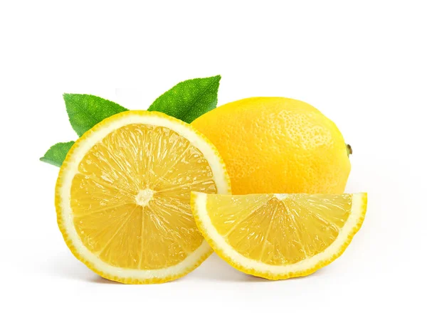 Grupp Citroner Med Blad Isolerade Vit Bakgrund — Stockfoto