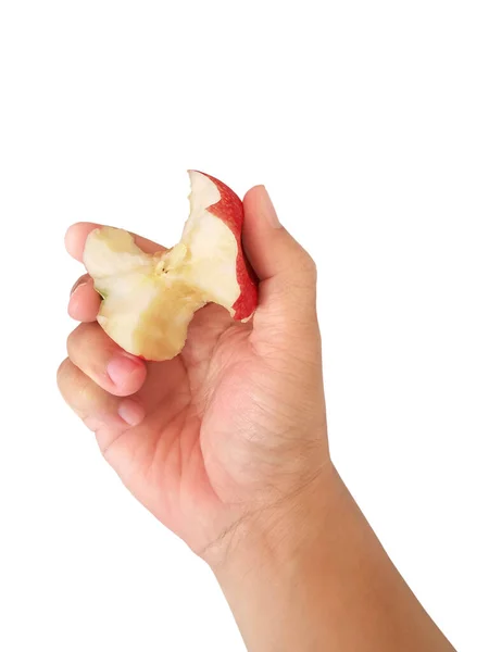 Mano Sosteniendo Manzana Roja Aislada Sobre Fondo Blanco — Foto de Stock