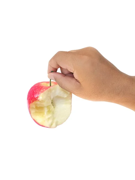 Hand Hält Den Apfel Auf Weißem Hintergrund — Stockfoto