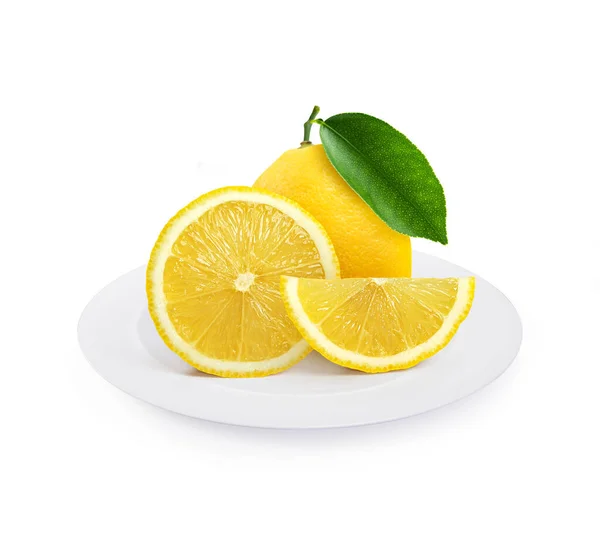 Limones Con Placa Aislada Sobre Fondo Blanco —  Fotos de Stock