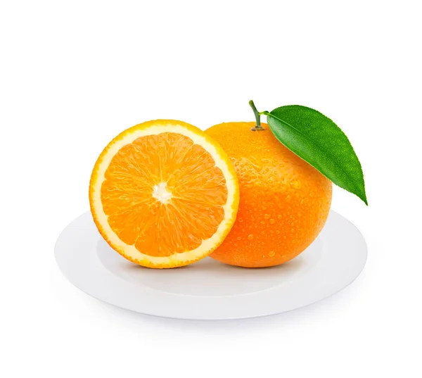 Oranje Fruit Plaat Geïsoleerd Witte Achtergrond — Stockfoto