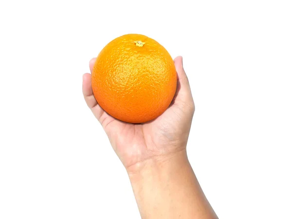 Orange Der Hand Isoliert Auf Weißem Hintergrund — Stockfoto
