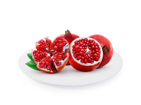 Granaatappel Fruit Plaat Geïsoleerd Witte Achtergrond — Stockfoto