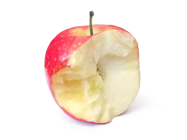 Pomme Rouge Avec Absence Une Morsure Isolée Sur Fond Blanc — Photo