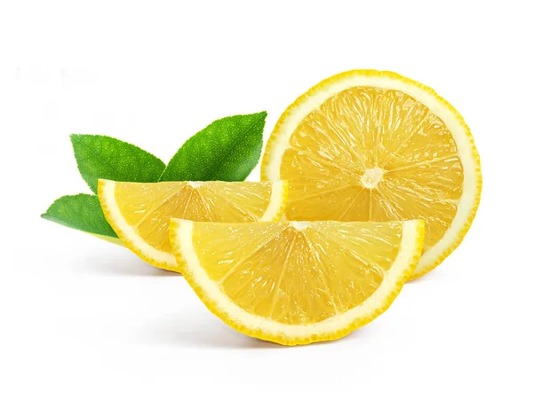 Rebanada Madura Cítricos Amarillos Limón Aislados Sobre Fondo Blanco Con —  Fotos de Stock