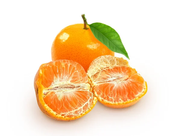 Fruto Mandarina Mandarina Con Hojas Aisladas Sobre Fondo Blanco — Foto de Stock