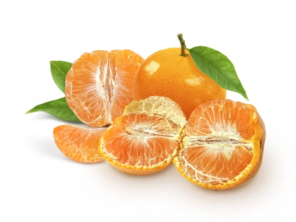 Fruto Mandarina Mandarina Con Hojas Aisladas Sobre Fondo Blanco — Foto de Stock