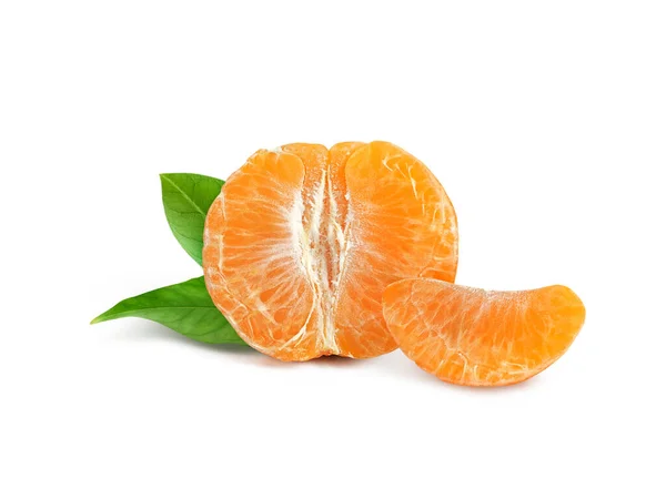 Mandarin Vagy Mandarin Gyümölcs Fehér Alapon Izolált Levelekkel — Stock Fotó