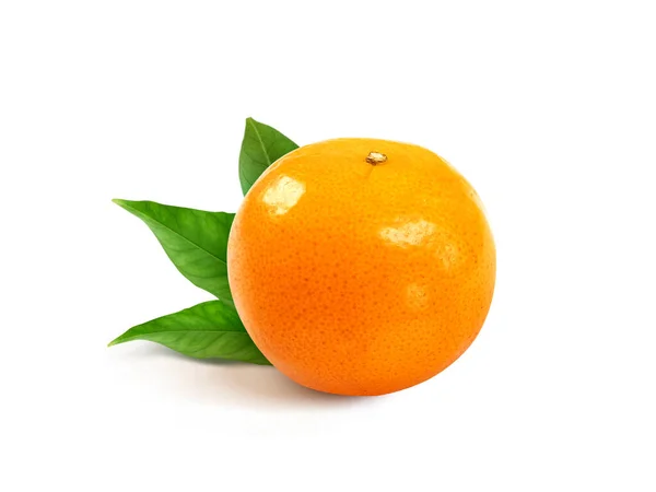 Tangerine Mandarine Aux Feuilles Isolées Sur Fond Blanc — Photo