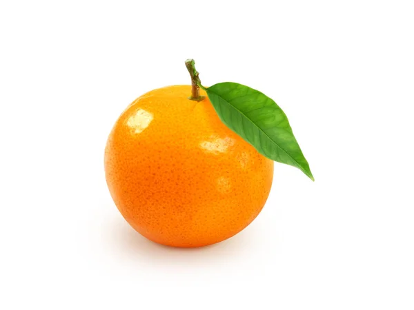 Tangerin Eller Mandarin Frukt Med Blad Isolerade Vit Bakgrund — Stockfoto