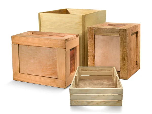 Cajas Madera Amarillentas Aisladas Sobre Fondo Blanco — Foto de Stock