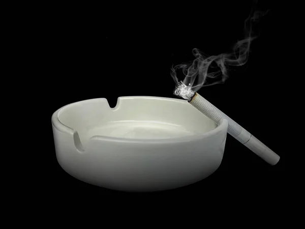 Burning Cigarette Smoke Black Background — Stock Photo, Image