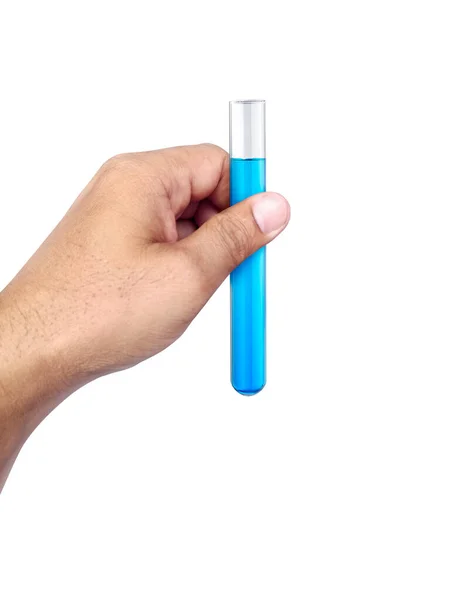 Beyaz Izole Arka Planda Elinde Kimyasal Test Tüpü — Stok fotoğraf