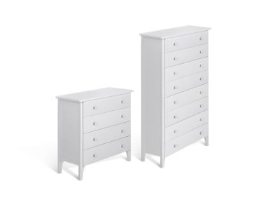 Beyaz arka planda modern ahşap çekmeceler