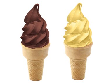 Çikolata, vanilyalı dondurma külahta beyaz arka planda